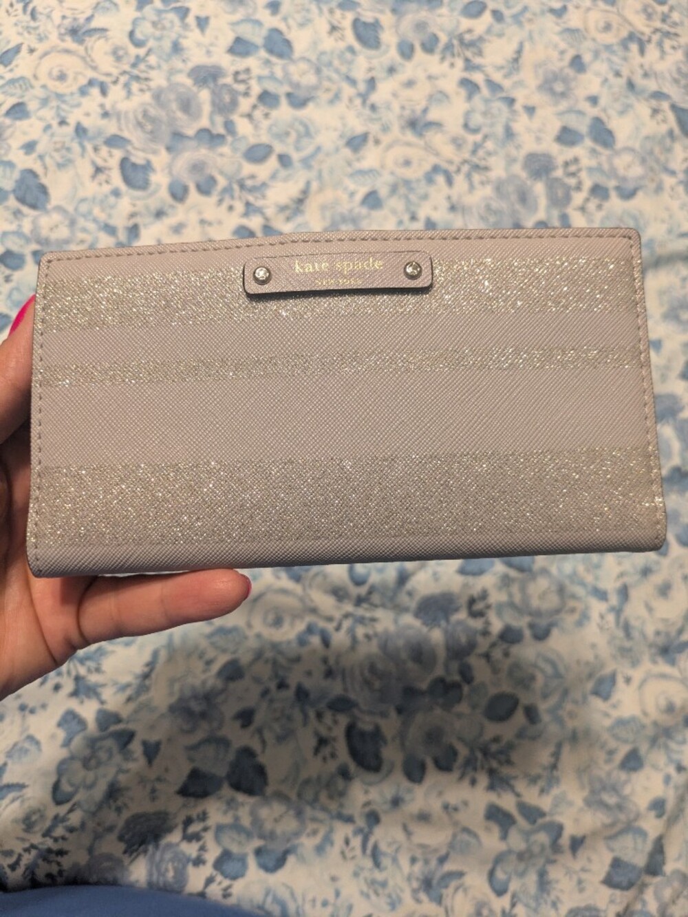 Kate Spade gray and silver glitter striped Tote and Wallet - Picture 8 of 10
